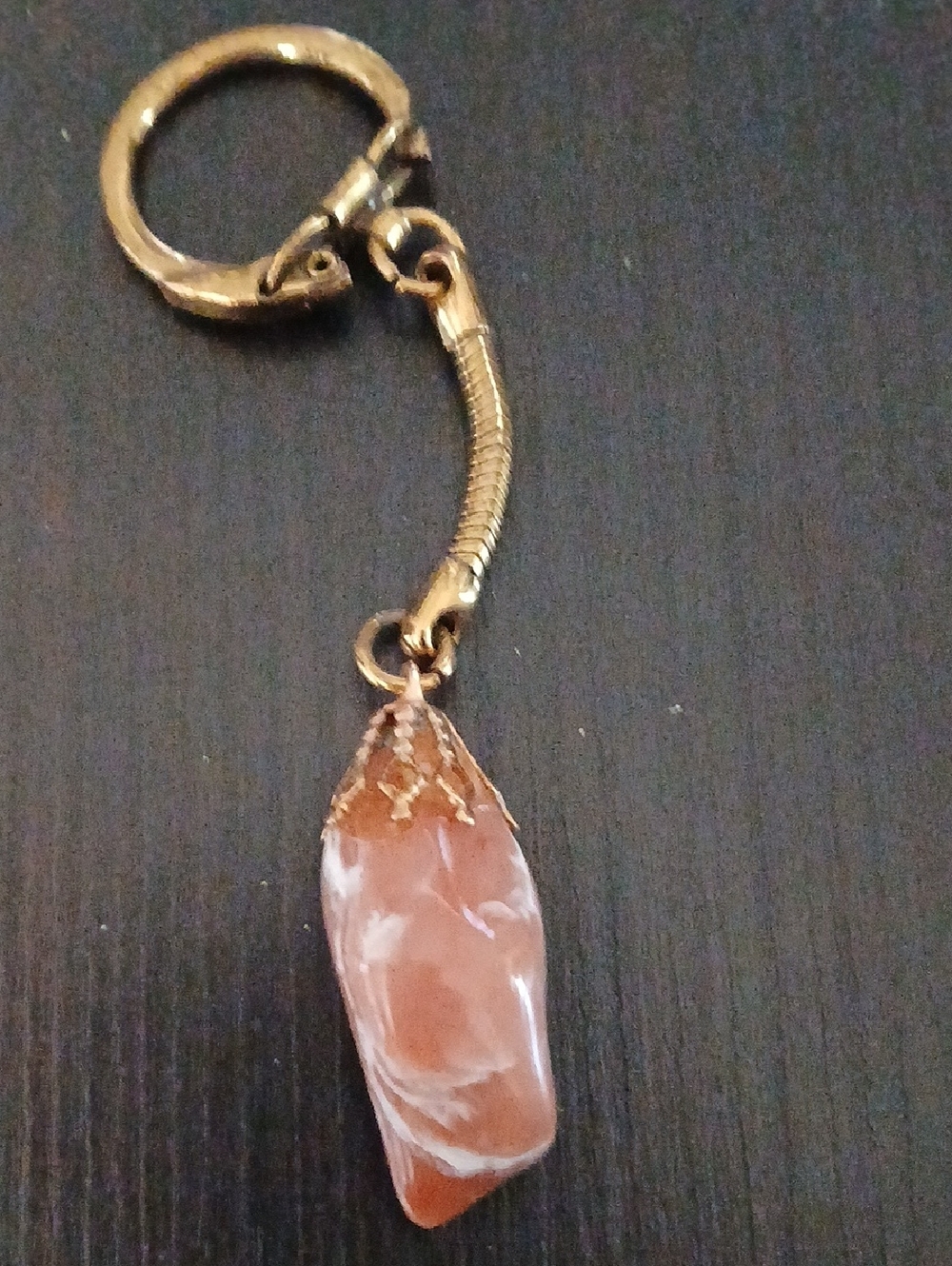 Gold Keyring with Orange-White Agate Pendant
